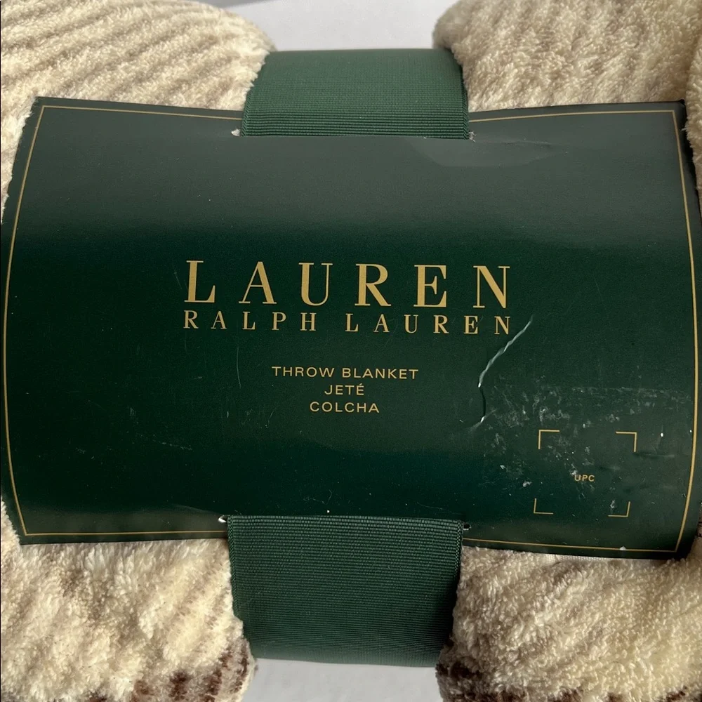 Ralph Lauren Throw Fleece Blanket Cream and Brown Plaid NWT